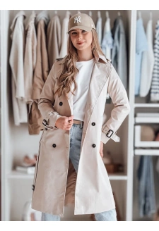 Płaszcz damski długi z paskiem SLIMFOTA biały Dstreet NY0745