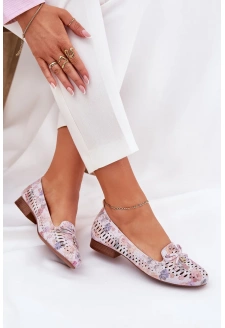 Dámské perforované baleríny s mašlí a květinovým vzorem z eko semiše Amepitrea – multicolor