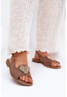 Dámské sandály s ozdobným srdcem S.Barski – tmavě béžové