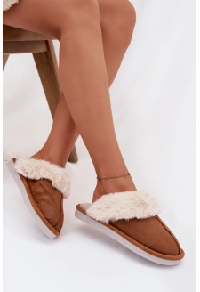 Dámské pantofle s kožíškem – camel Carisse