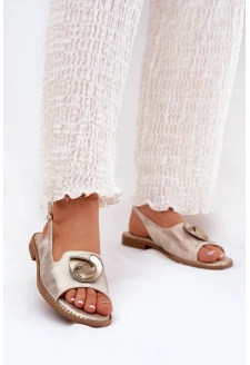 Dámské lesklé sandály s ozdobou S.Barski – zlaté