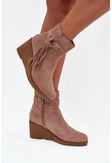 Dámské zateplené botky na platformě s třásněmi Olivarae – Béžové