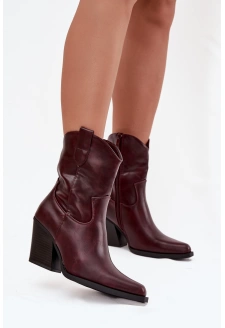 Dámské kovbojské kotníkové boty Morelia z eko kůže na podpatku – bordó