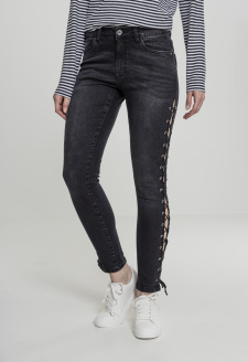 Dámské džínové kalhoty Lace Up Skinny Pants - černé