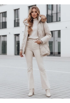 Kurtka zimowa damska LUMORE pikowana z kapturem jasnobeżowa Dstreet TY5012