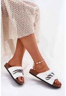 Dámské pantofle s suchým zipem na korkové platformě – bílé Baylin