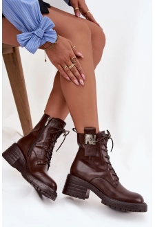 Dámské kožené workery na podpatku s ozdobným detailem Artiker – hnědé