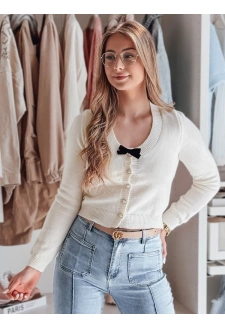 Sweter damskie krótki one size z kokardką LAMURE ecru Dstreet MY2474