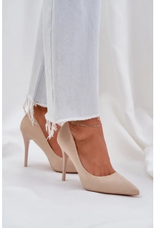Klasické dámské lodičky na jehlovém podpatku z eko semiše Navinda – světle béžové