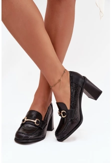 Dámské polobotky na sloupku s ražbou a zlatým detailem Novella – černé