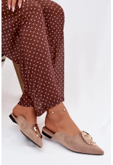 Dámské mule pantofle s ozdobným zlatým detailem – tmavě béžové Galvella