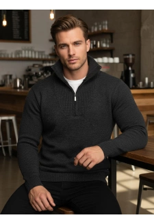 Sweter męski ze stójką ocieplany grafitowy Dstreet WX2354