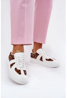 Dámské tenisky s panterím vzorem na platformě – bílé Nativira