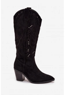 Dámské cowboy kozačky na sloupkovém podpatku z eko semiše Coretta – černé
