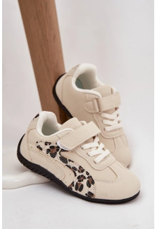 Dětské sportovní boty na suchý zip s leopardím vzorem Perrin – béžové