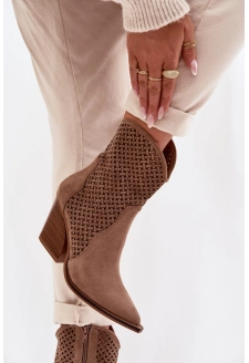 Dámské perforované kotníkové boty na sloupkovém podpatku Rivorina – béžové