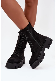 Dámské zateplené kotníkové boty – workery s ozdobou Melisse – černé