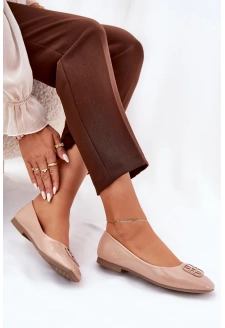 Dámské lakované elegantní baleríny s ozdobným detailem Vinceza – béžové