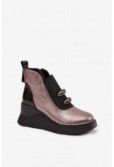 Dámské kotníkové boty na platformě D&A – metalické