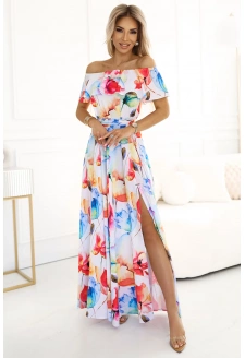 194-5 Długa letnia sukienka hiszpanka z paskiem w kwiatowy wzór ?