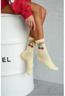 Dámské kotníkové ponožky CHERRIES – žluté