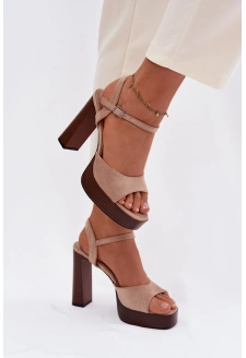 Dámské sandály na sloupkovém podpatku a platformě z eko semiše Gralisse – béžové