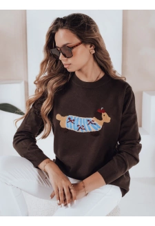 Damski sweter z aplikacją psa CHICPAWS brązowy Dstreet MY2544