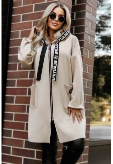 632-1 Casualowy płaszczyk z kieszeniami i kapturem - beżowy