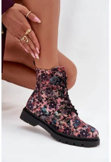 Dámské botky Artiker – růžové, s květinovým vzorem, zateplené