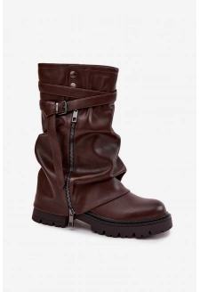 Dámské kozačky s ohrnutou holenicí do poloviny lýtka Darisa – čokoládové