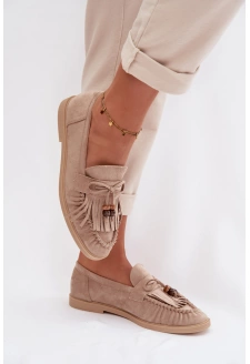 Dámské mokasíny s třásněmi a korálky Teressa – béžové