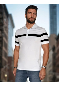 Koszulka męska polo z paskami biała Dstreet PX0628