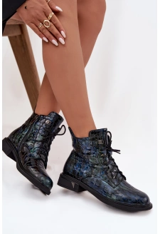 Lakované dámské botky z pravé kůže D&A – tmavě modré