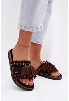 Dámské pantofle s třásněmi – černé Glorinna