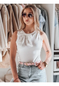 T-shirt damski na ramiączkach z kokardą PERBOW biały Dstreet RY2732