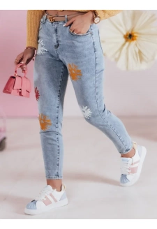 Spodnie damskie jeansowe slim fit w kwiatki FLORENSSO niebieskie Dstreet UY2467