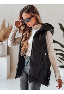 Kamizelka damska pikowana z kapturem czarna Dstreet TY5105