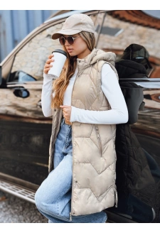 Kamizelka damska długa pikowana beżowa Dstreet TY5265