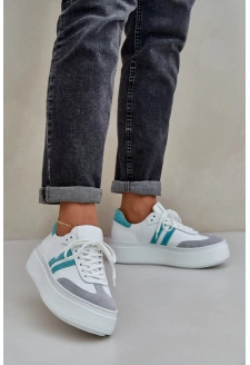 Dámské nízké kožené sneakersy na platformě Zazoo – bílé