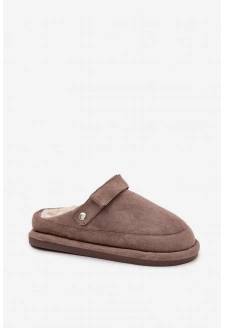 Dámské pantofle s páskem a kožíškem Rilena – tmavě béžové