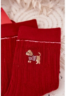 Dámské vánoční ponožky se srdíčky a pejskem – červené