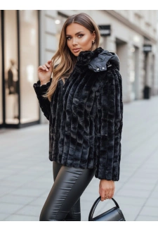 Kurtka damska futrzana z kapturem czarna Dstreet TY5276z