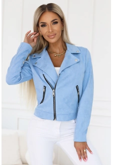 481-3 Zamszowa RAMONESKA z długim rękawkiem i zamkami - BŁĘKITNA