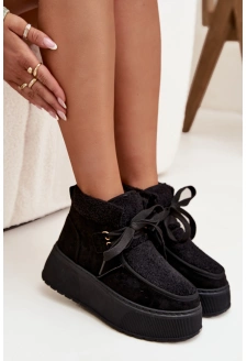 Dámské zimní boty na platformě s kožíškem – černé Florivelle