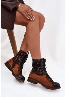 Dámské kožené botky Maciejka  – camel, nízký podpatek