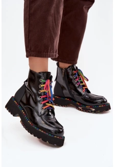 Dámské lakované kožené botky Artiker – černé