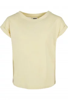 Dívčí organické tričko s prodlouženým ramenem měkké žluté