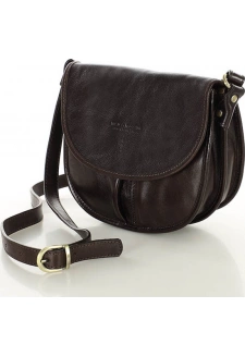 MARCO MAZZINI Čokoládově hnědá kožená crossbody kabelka s klopou