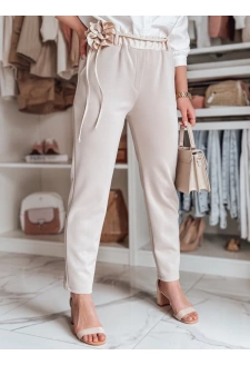 Spodnie damskie masełko casualowe z kwiatami LEGISSA jasnobeżowe Dstreet UY2404