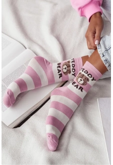 Dámské ponožky s proužky Teddy Bear – růžovo-bílé